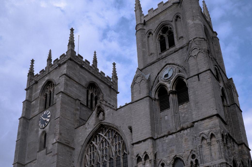 Stone church with bell tower