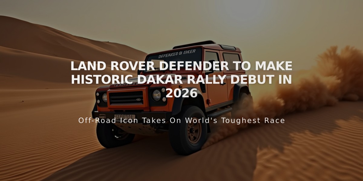 Land Rover Defender to Make Historic Dakar Rally Debut in 2026