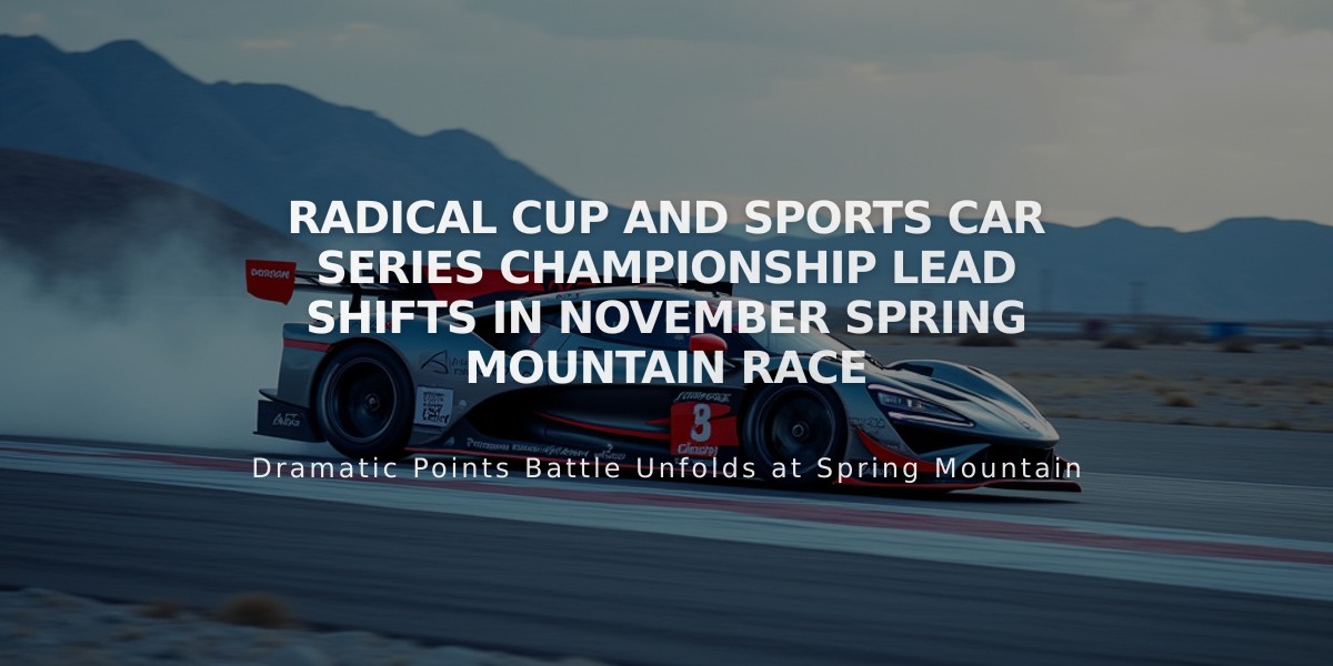 Radical Cup and Sports Car Series Championship Lead Shifts in November Spring Mountain Race