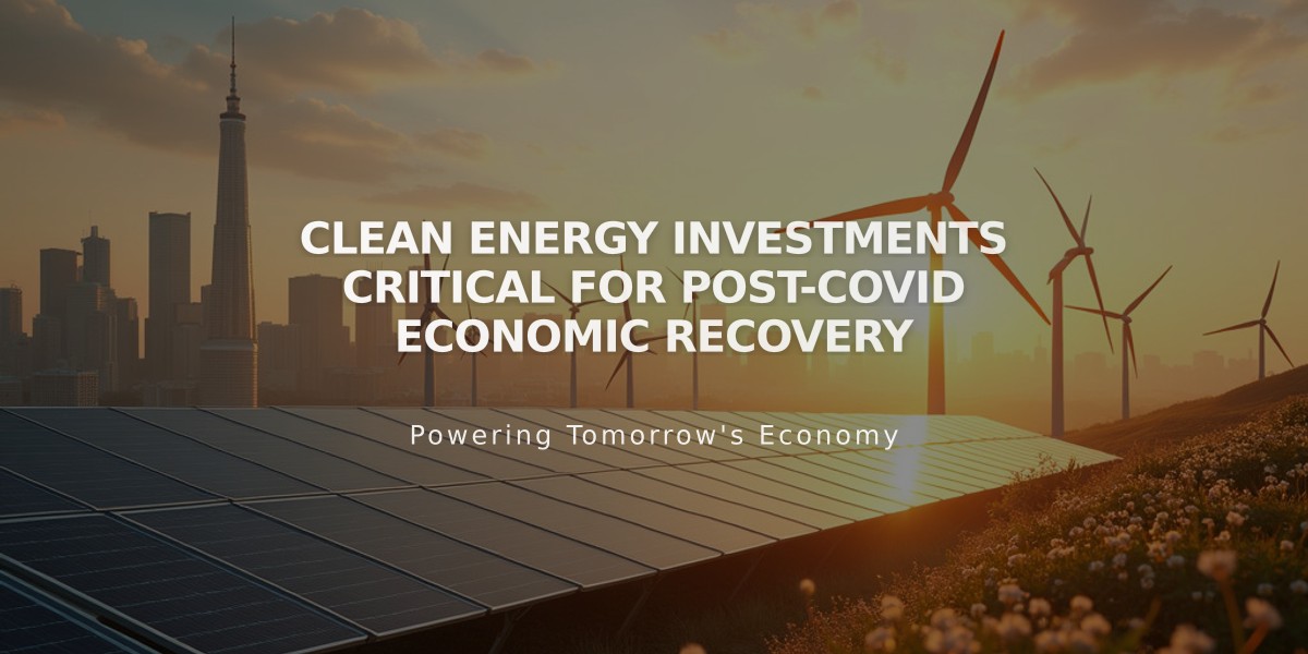 Clean Energy Investments Critical for Post-COVID Economic Recovery