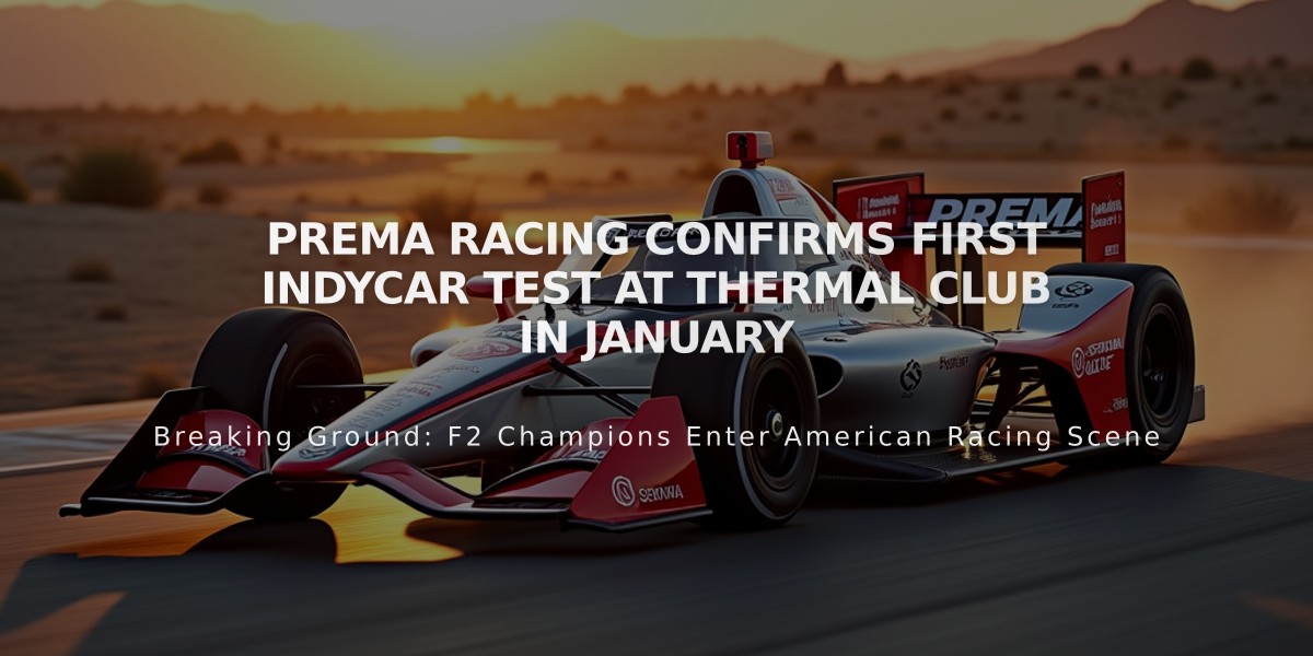 PREMA Racing Confirms First IndyCar Test at Thermal Club in January