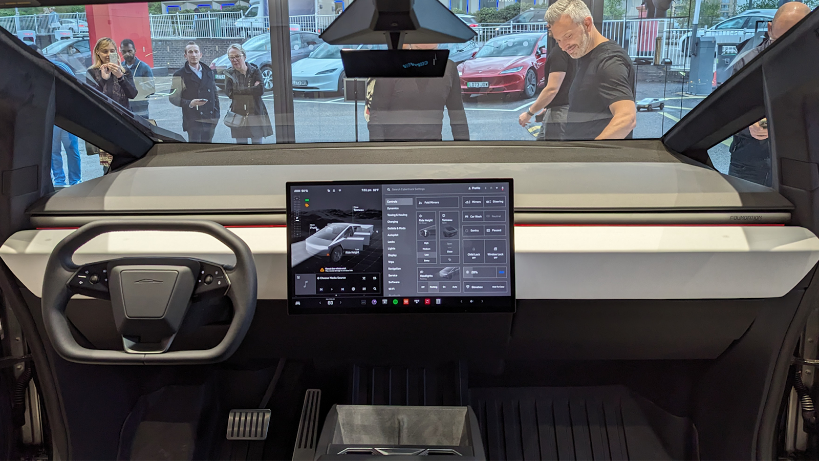 Tesla Cybertruck dashboard and steering wheel