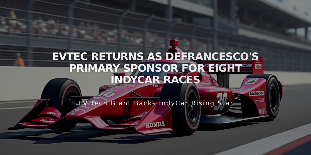 EVTEC Returns as DeFrancesco's Primary Sponsor for Eight IndyCar Races