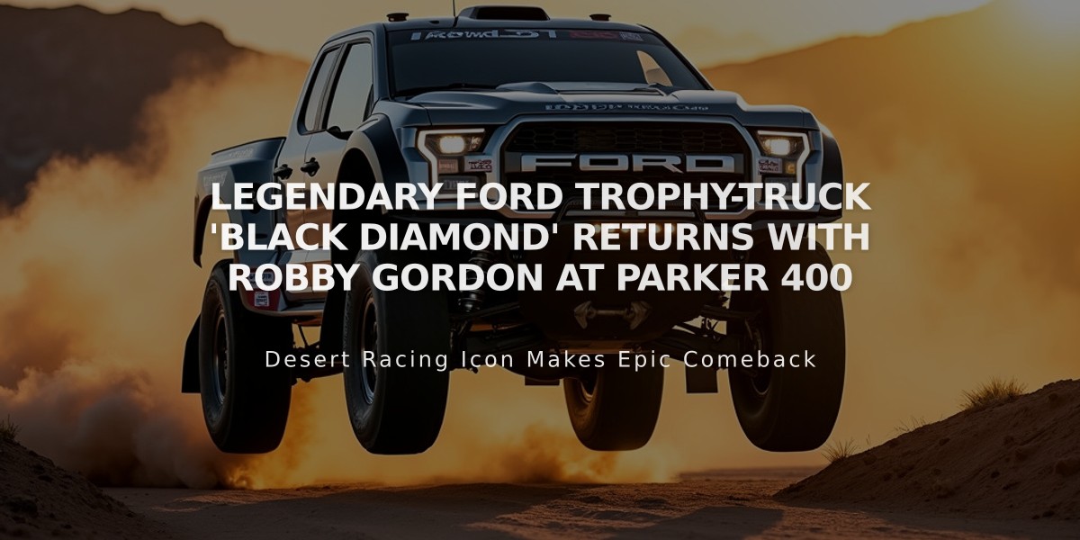 Legendary Ford Trophy-Truck 'Black Diamond' Returns with Robby Gordon at Parker 400