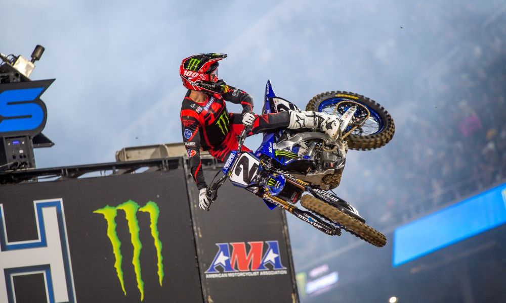 Motocross rider jumping during San Diego race