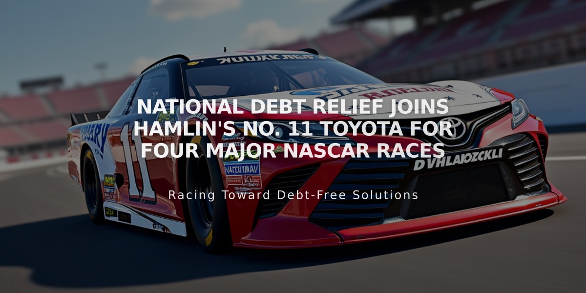 National Debt Relief Joins Hamlin's No. 11 Toyota for Four Major NASCAR Races