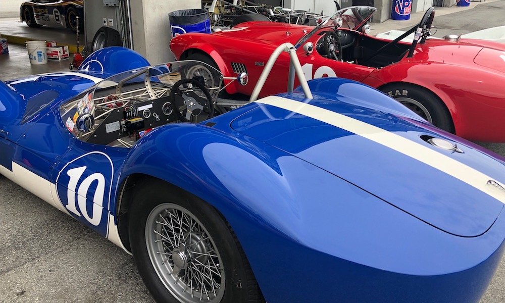 Historic race cars in garage