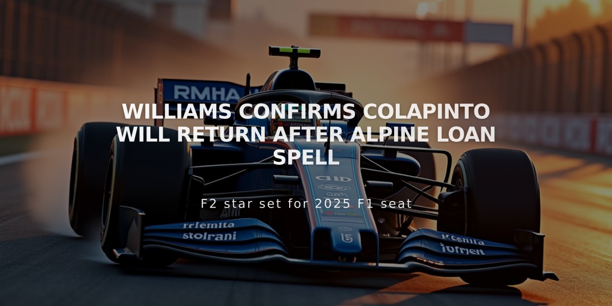 Williams Confirms Colapinto Will Return After Alpine Loan Spell