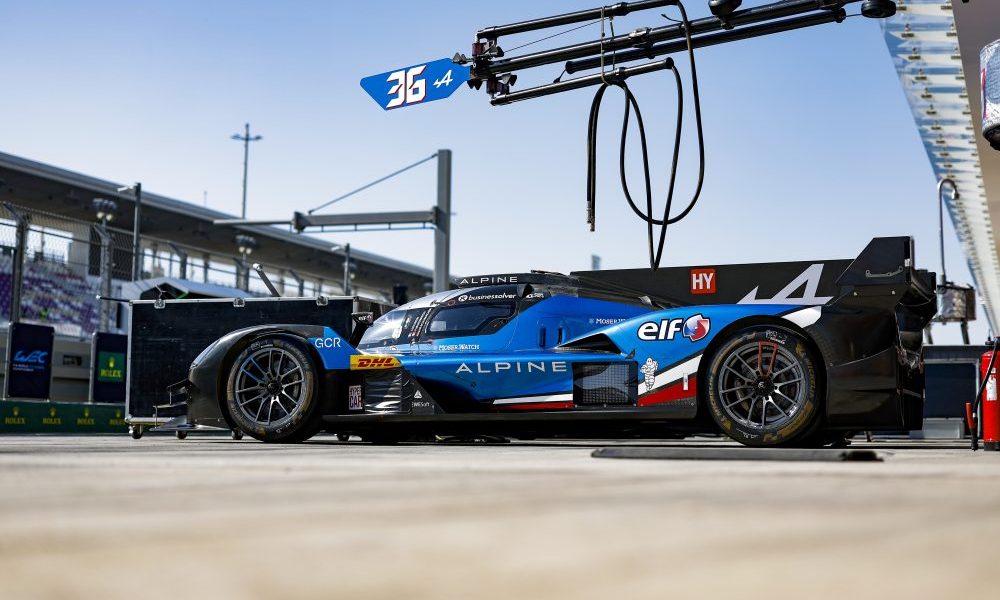 Blue IndyCar in pit lane