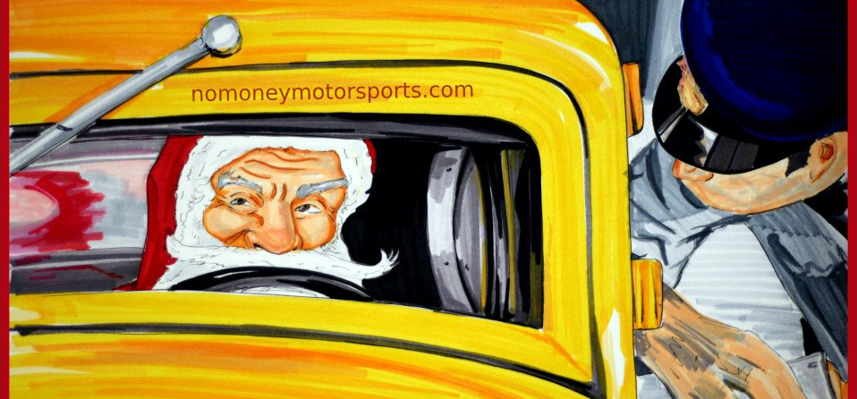 Santa graffiti on yellow car