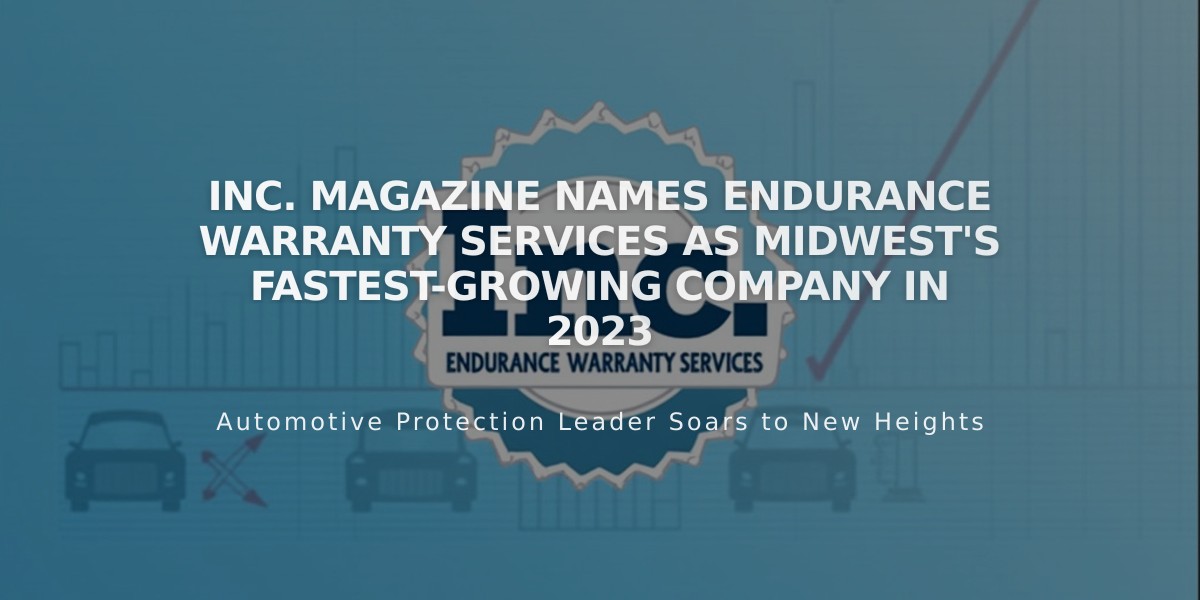 Inc. Magazine Names Endurance Warranty Services as Midwest's Fastest-Growing Company in 2023