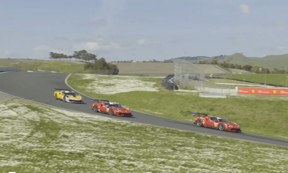 Race cars competing on racetrack